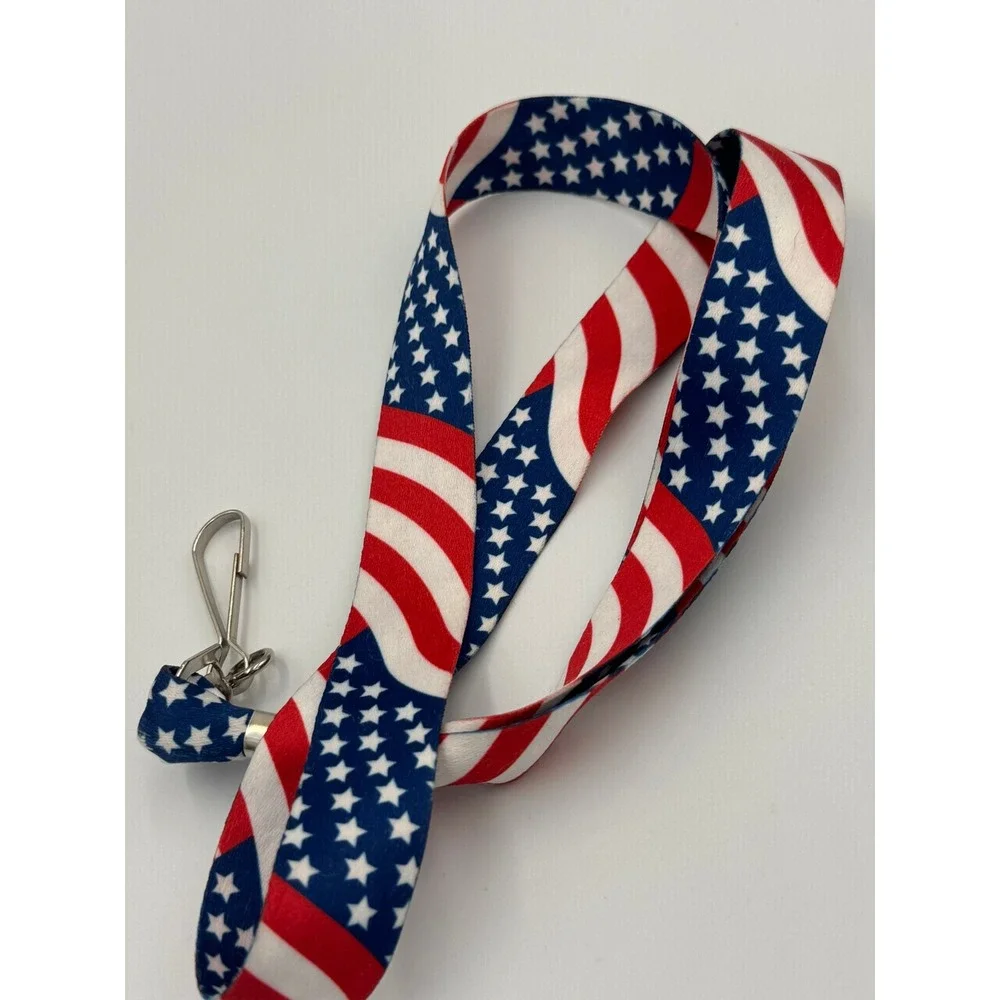 USA‎ American Flag Lanyard Patriotic Stars Stripes ID Badge Key Holder
